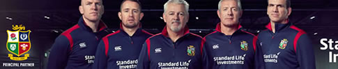 Still image from banner ad showing members of the British and Irish Lions team